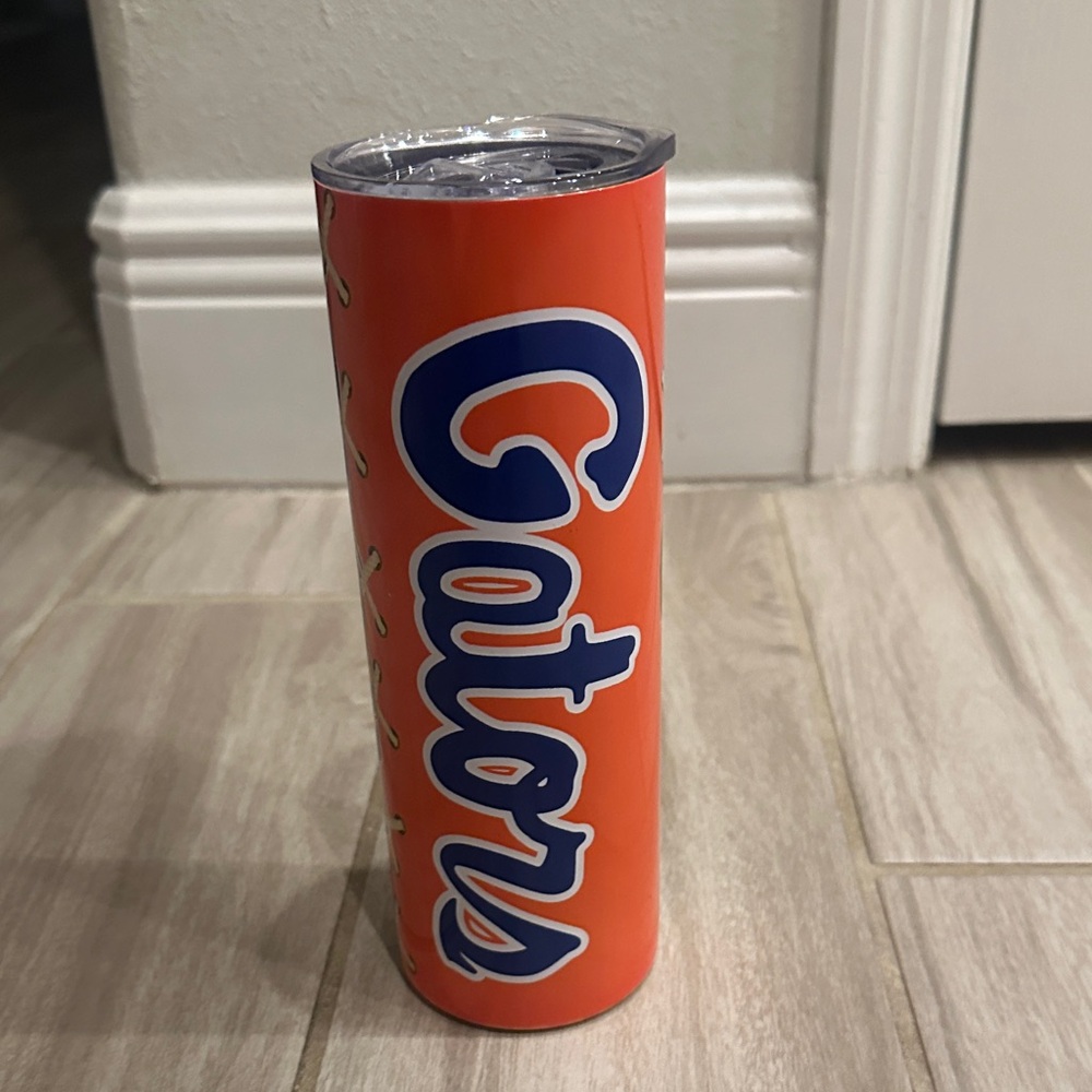 Orange Tumbler with Blue Lettering